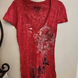 Sinful Red Deep V Women's T-shirt NWT